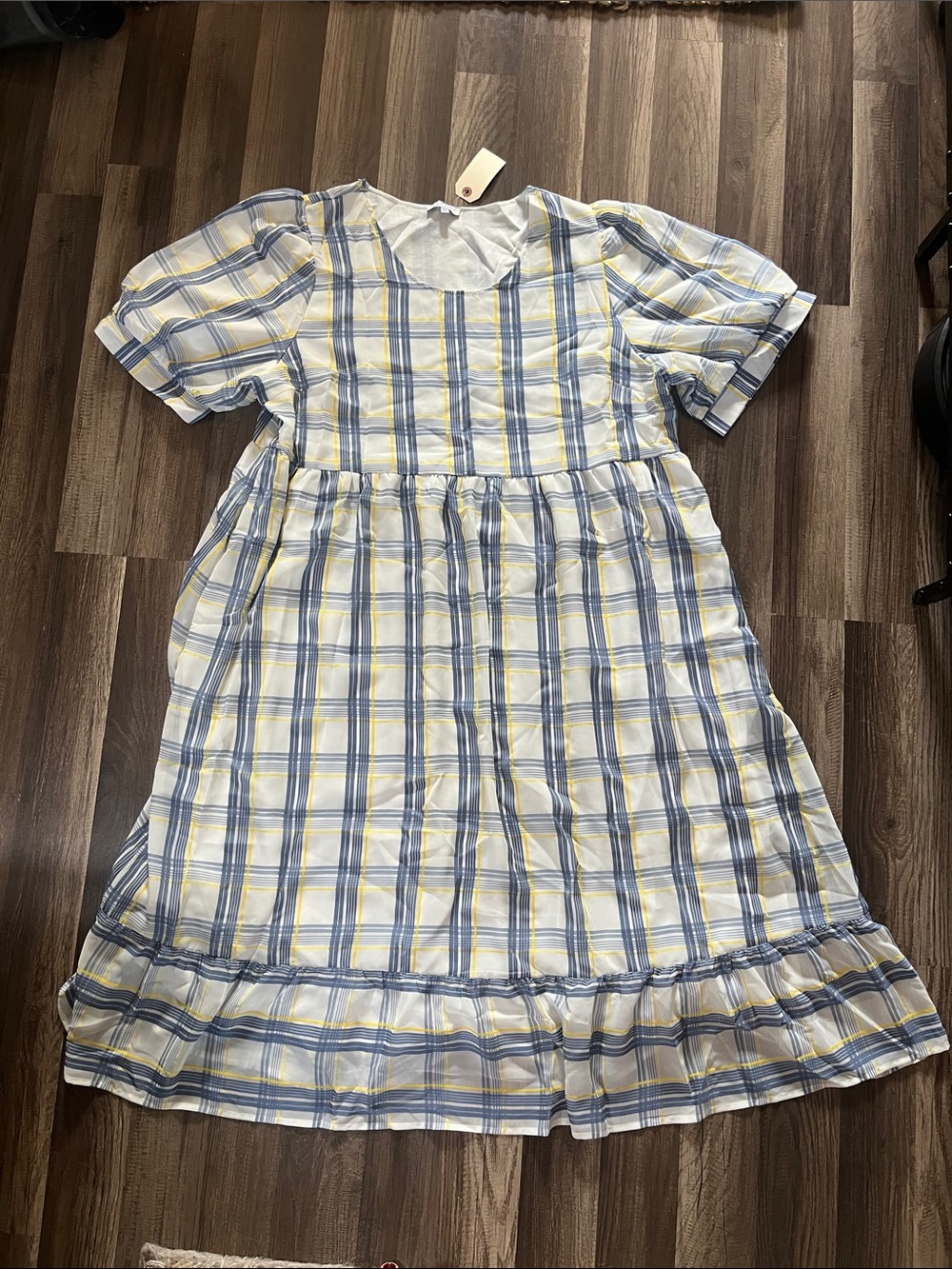 Polygram Women’s Yellow & Blue Plaid Puff-Sleeve Dress